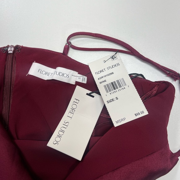 Floret Studios Ruched Slip Dress New With Tags Size Small Midi Length Wine Red - Picture 7 of 14